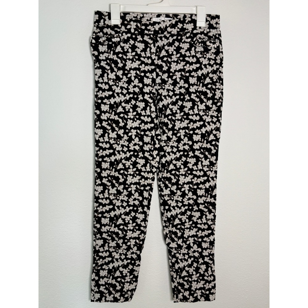 89th + Madison Womens Black White Floral Pull On Ankle Pants M Stretch Legging
